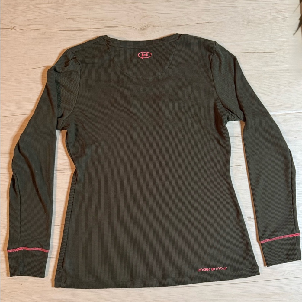 Under Armour Olive Long Sleeve with Pink Camo logo - Picture 2 of 8